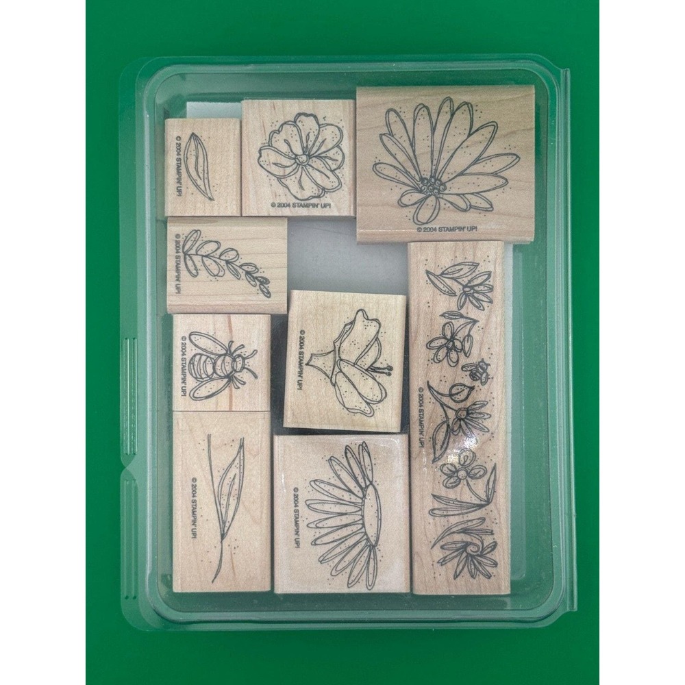 Stampin' Up! In Full Bloom Stamp Set 2004 Retired Wood Mounted 9 Pc